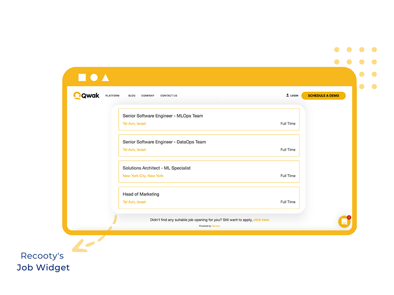 Snapshot of how Recooty_s job widget work on a branded career page